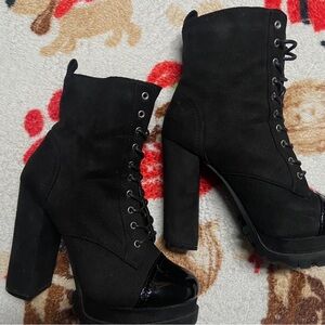 Chic Black Lace-Up Heeled Boots